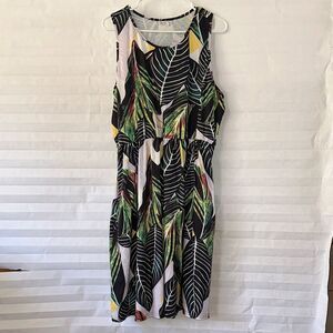 Ours Women’s Black Leaf Print Sundress Size XXL Sleeveless Summer Dress